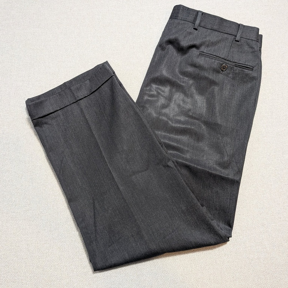 Brooks Brothers Mens Pants Charcoal 37x30 Canada Wool Pleated Cuffed Pockets W37